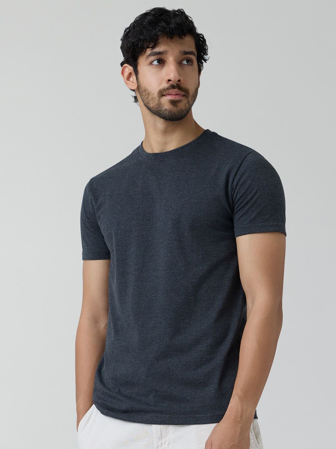 

XYXX Men Cotton Rich Solid Code T-shirt, Charcoal