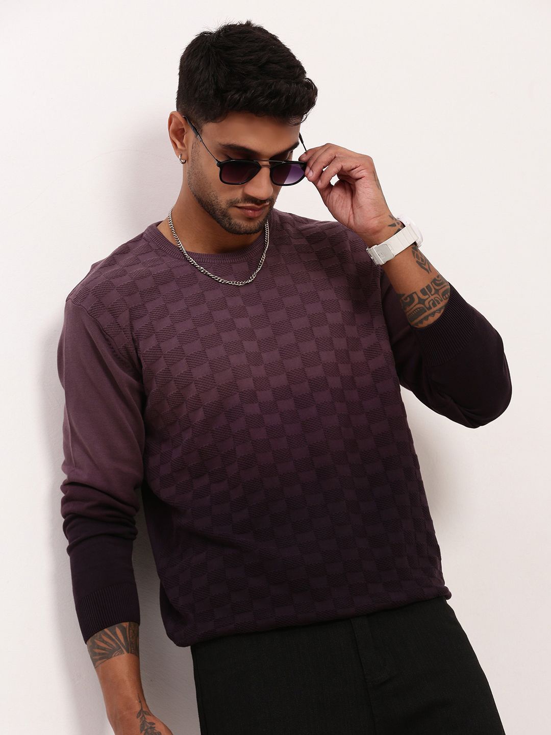 

SHOWOFF Men Self Design Ombre Pullover, Purple