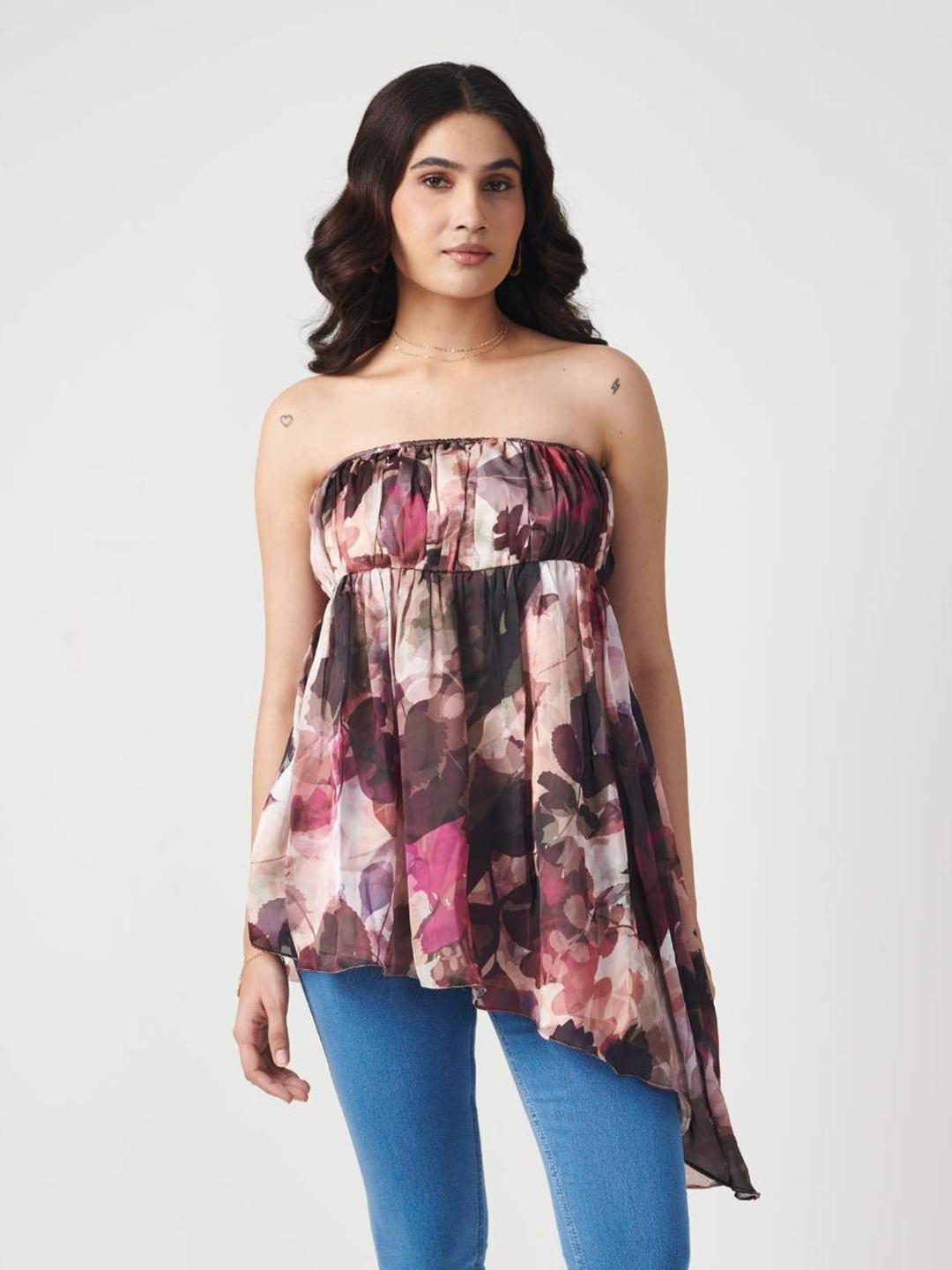 

Seoraa Print Cotton Georgette Tube Top, Purple