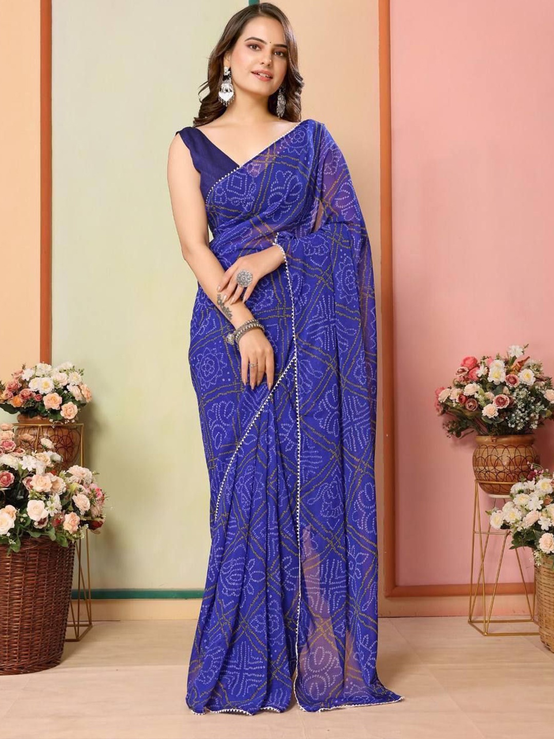 

ZIBLON Printed Ready To Wear Bandhani Saree, Blue