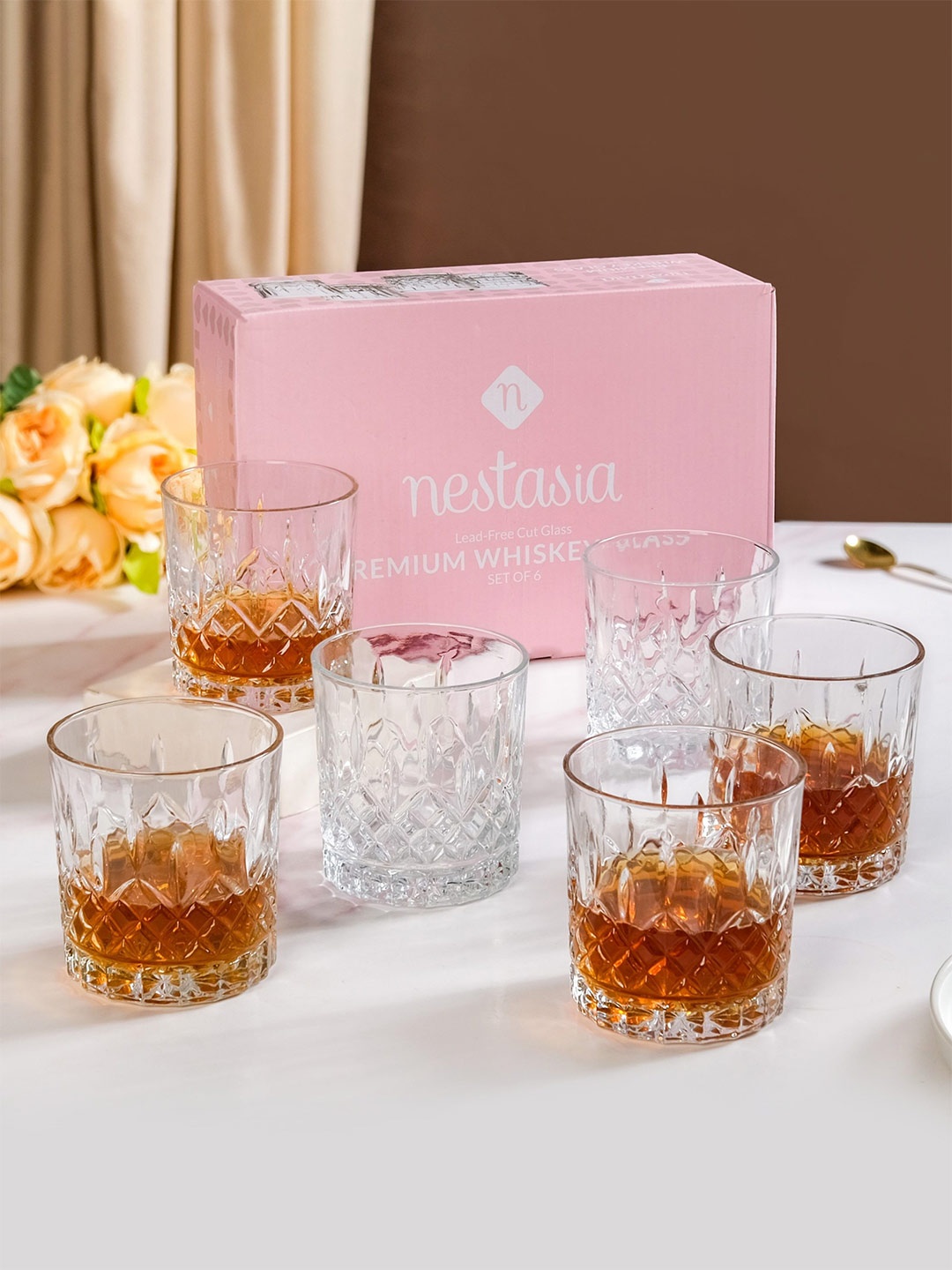 

Nestasia 6 Pieces Transparent Heavy Base Whiskey Glass 350 ml each