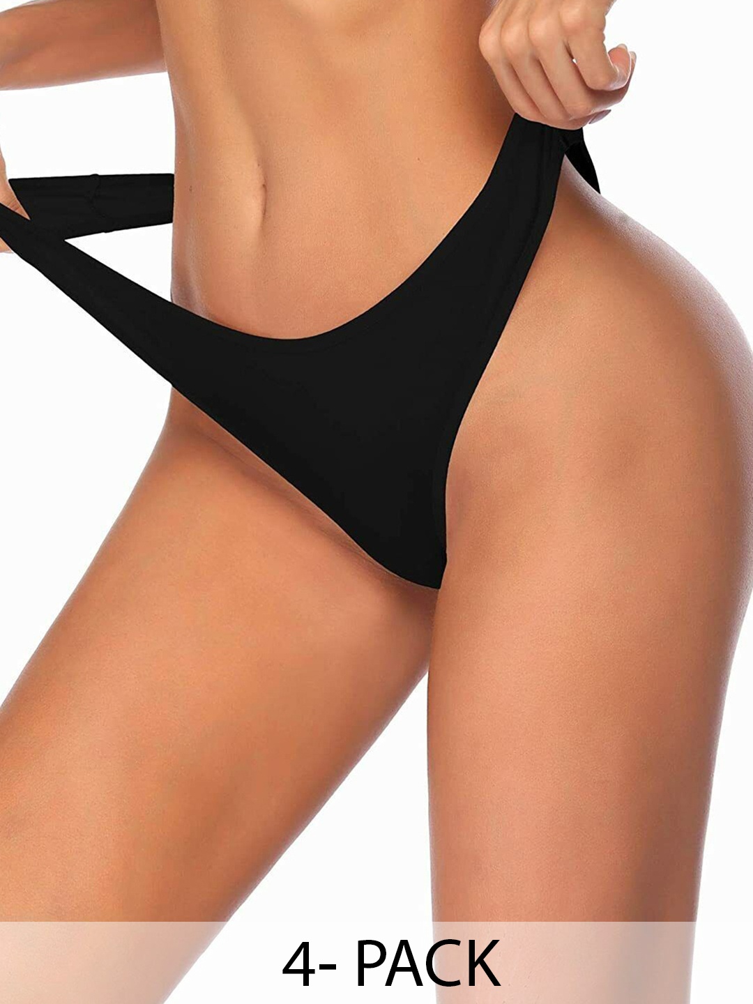 

Diving Deep Women Pack of 4 Low Rise Thongs Briefs, Black