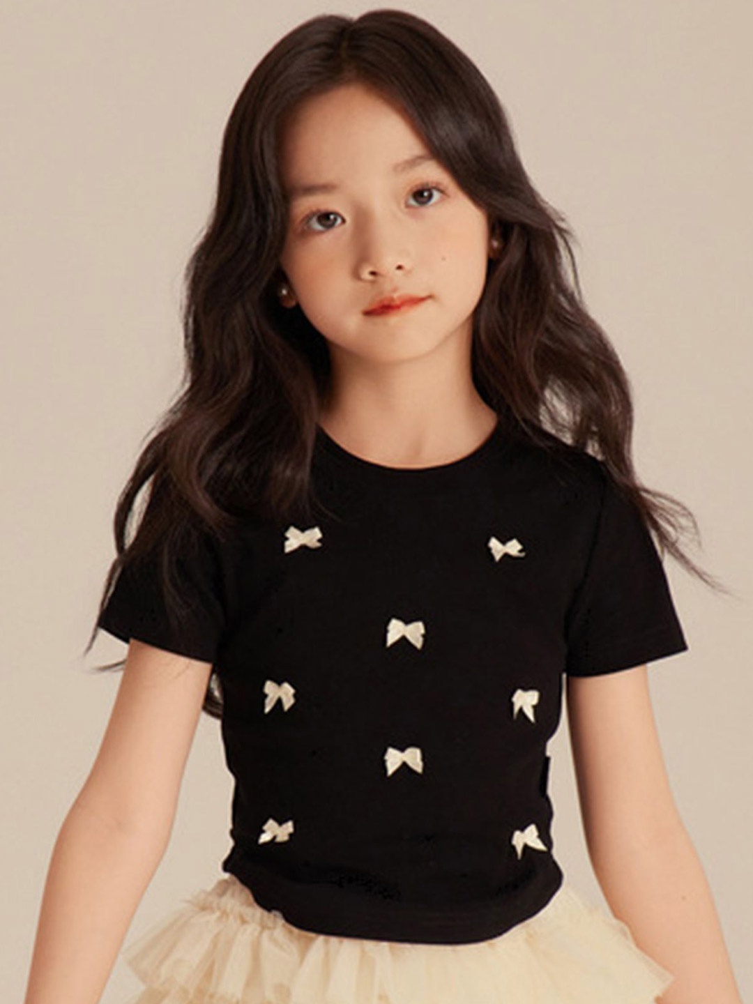 

LULU & SKY Girls Printed Round Neck Cotton Top, Black
