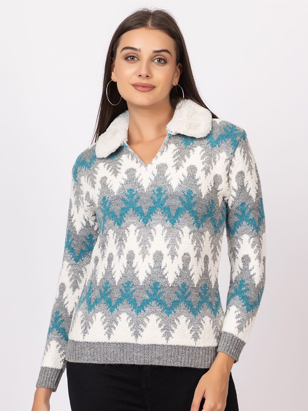 

TWENTY ME Women Striped Pullover, Grey