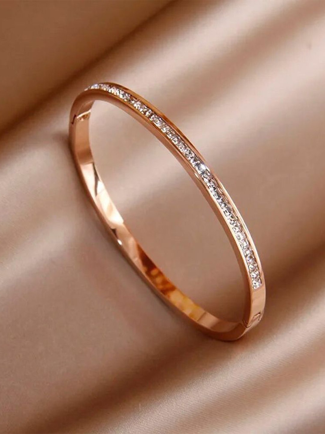 

Shining Diva Fashion Stainless Steel Rose Gold-Plated Crystals Kada Bracelet