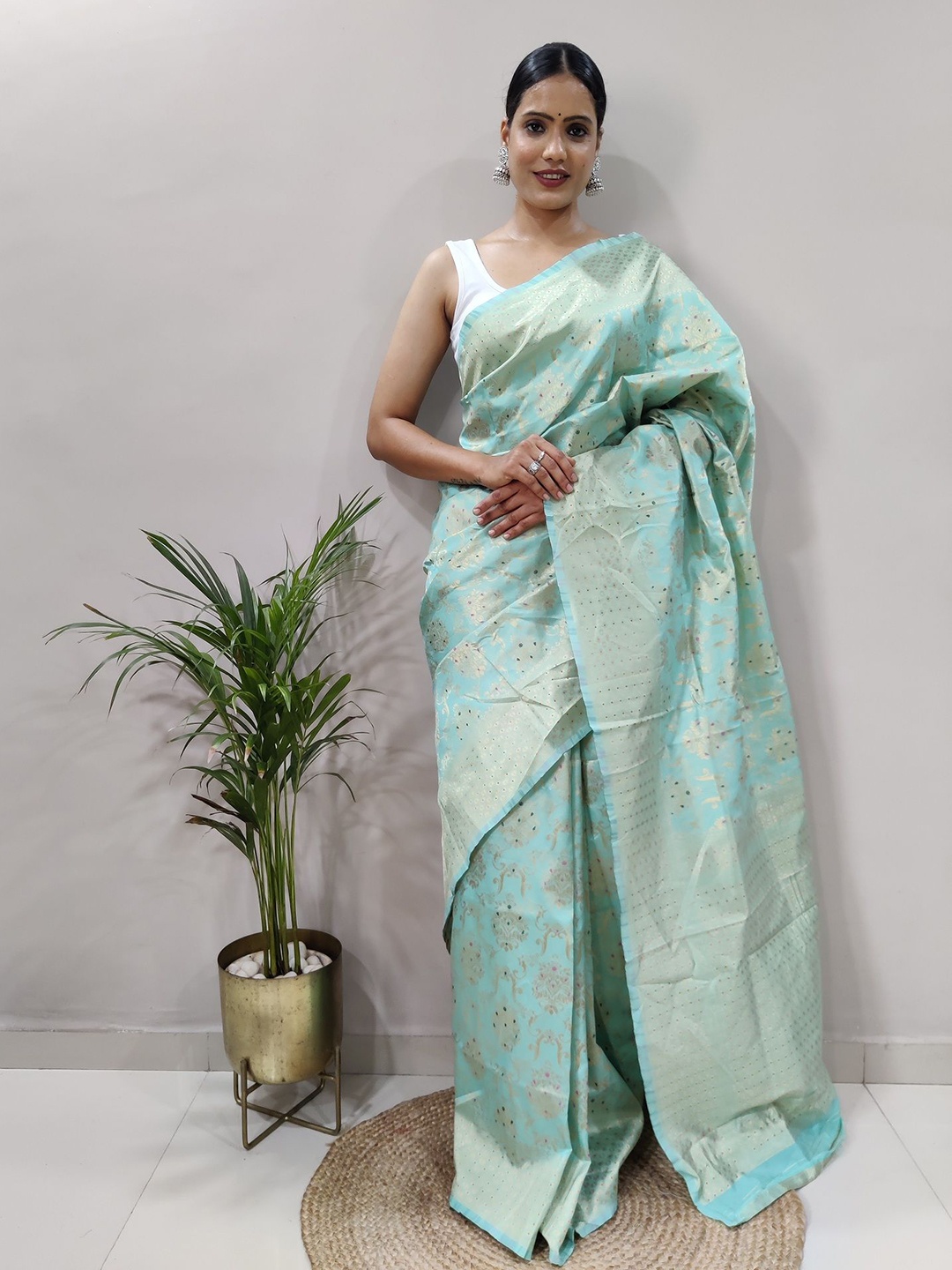 

A TO Z CART Woven Design Zari Pure Silk Banarasi Saree, Turquoise blue