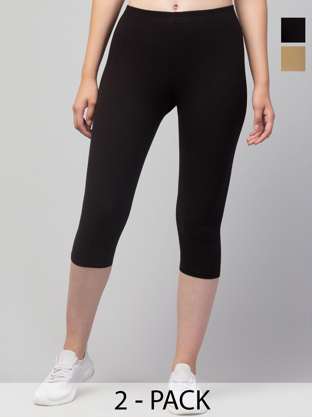 

ULLAS Women Pack of 2 Skinny Fit Capris, Black