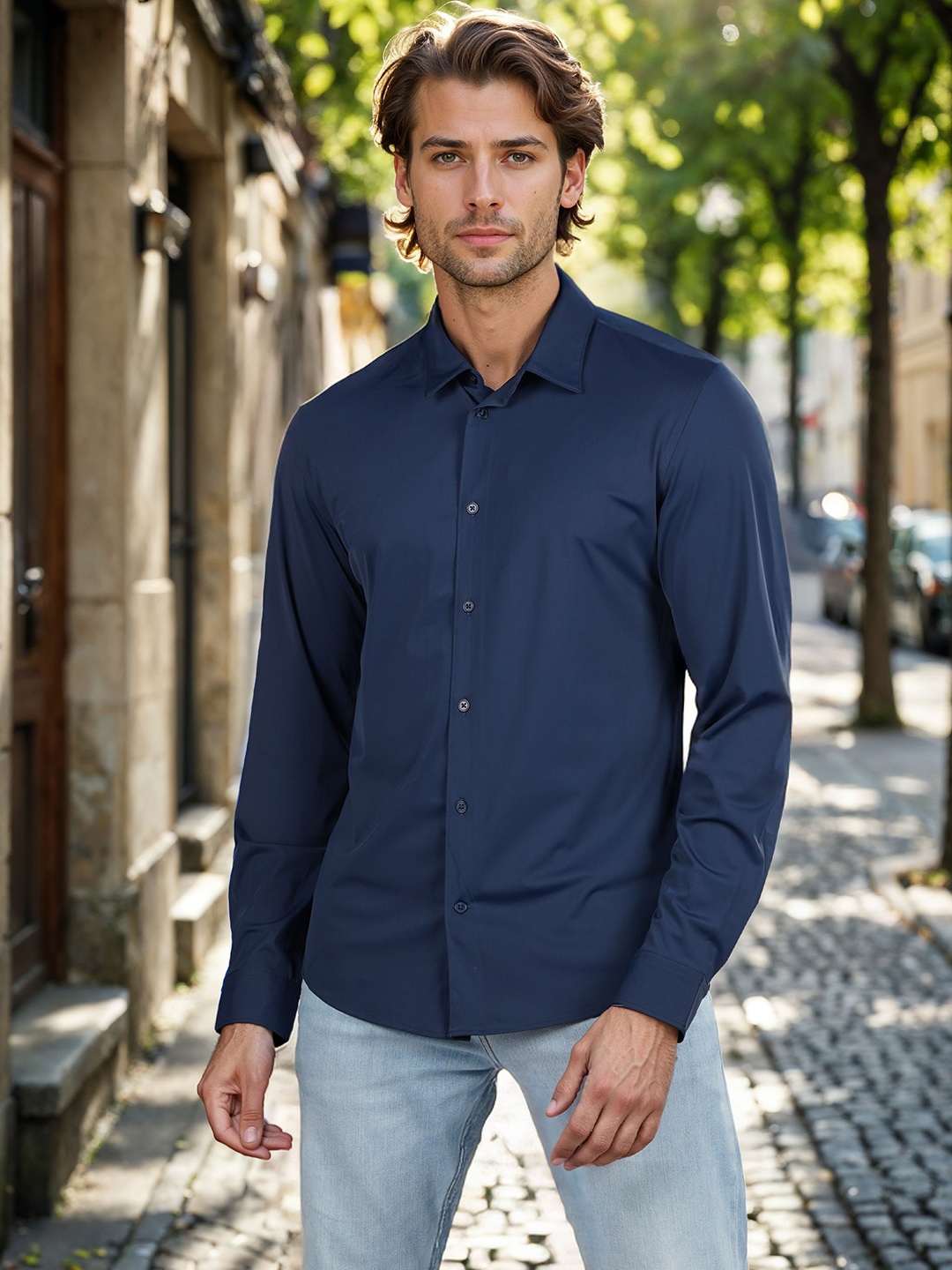 

Celio Men Classic Fit Spread Collar Solid Casual Shirt, Navy blue