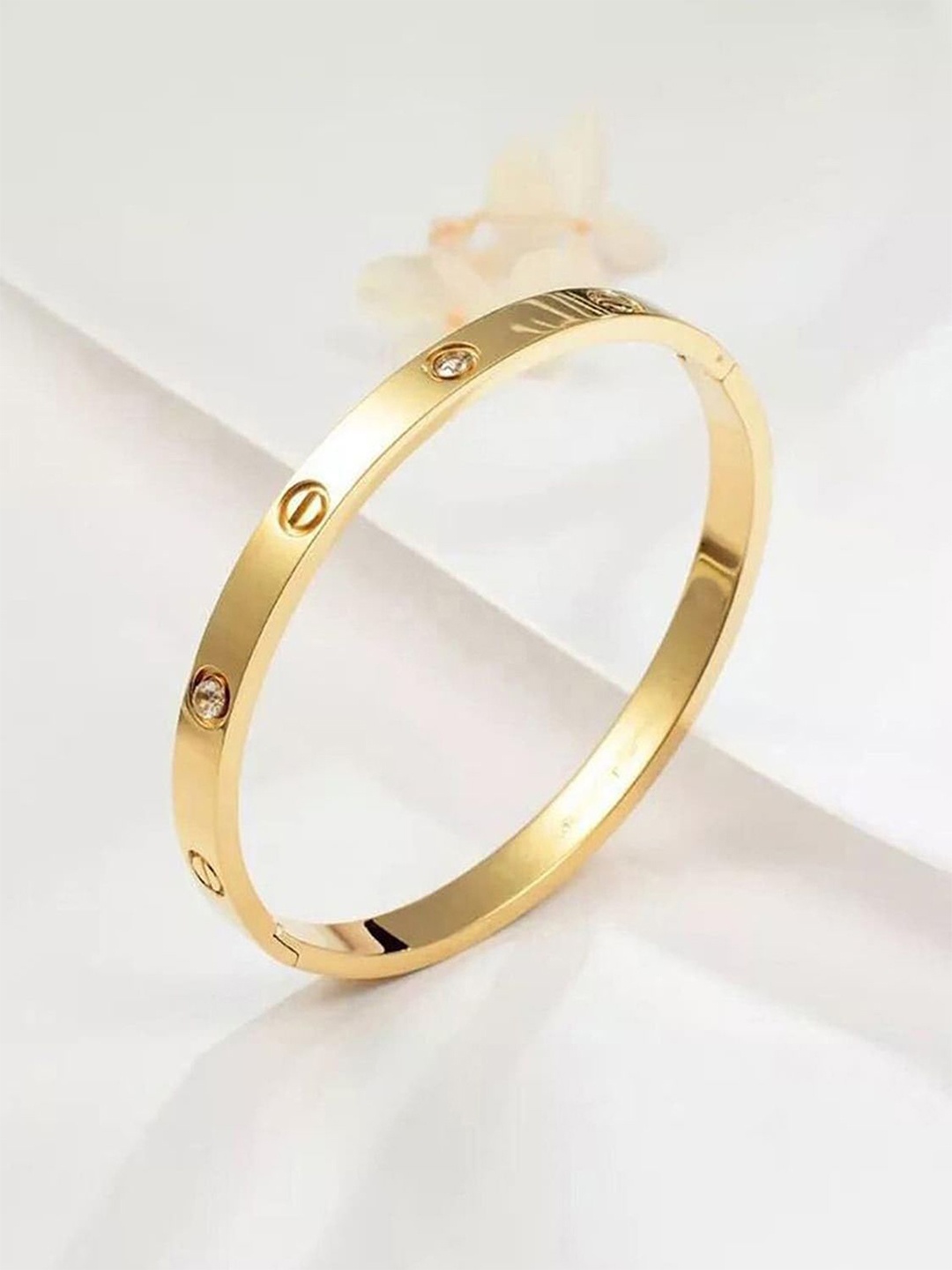 

Shining Diva Fashion Stainless Steel Gold-Plated Cuff Bracelet