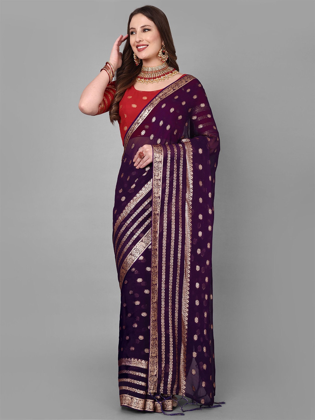 

Vastrang Woven Design Zari Saree, Purple