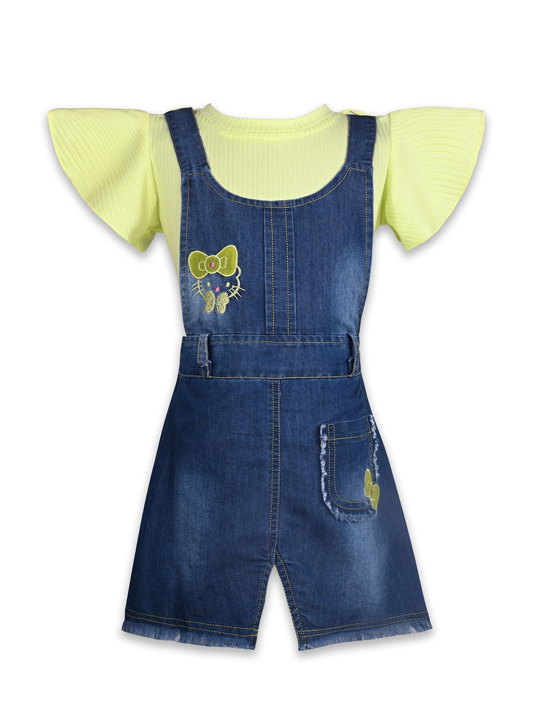 

Wish Karo Girls Graphic Print Dungarees With Top, Yellow