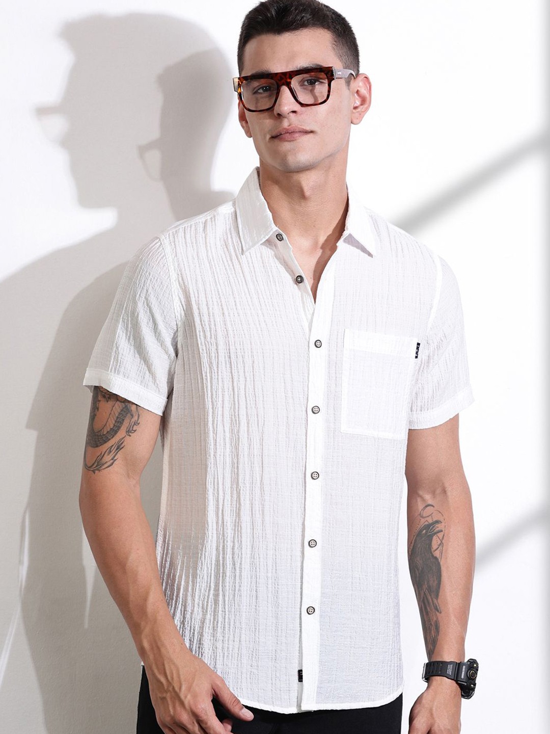 

Thomas Scott Men Smart Slim Fit Spread Collar Textured Casual Shirt, White