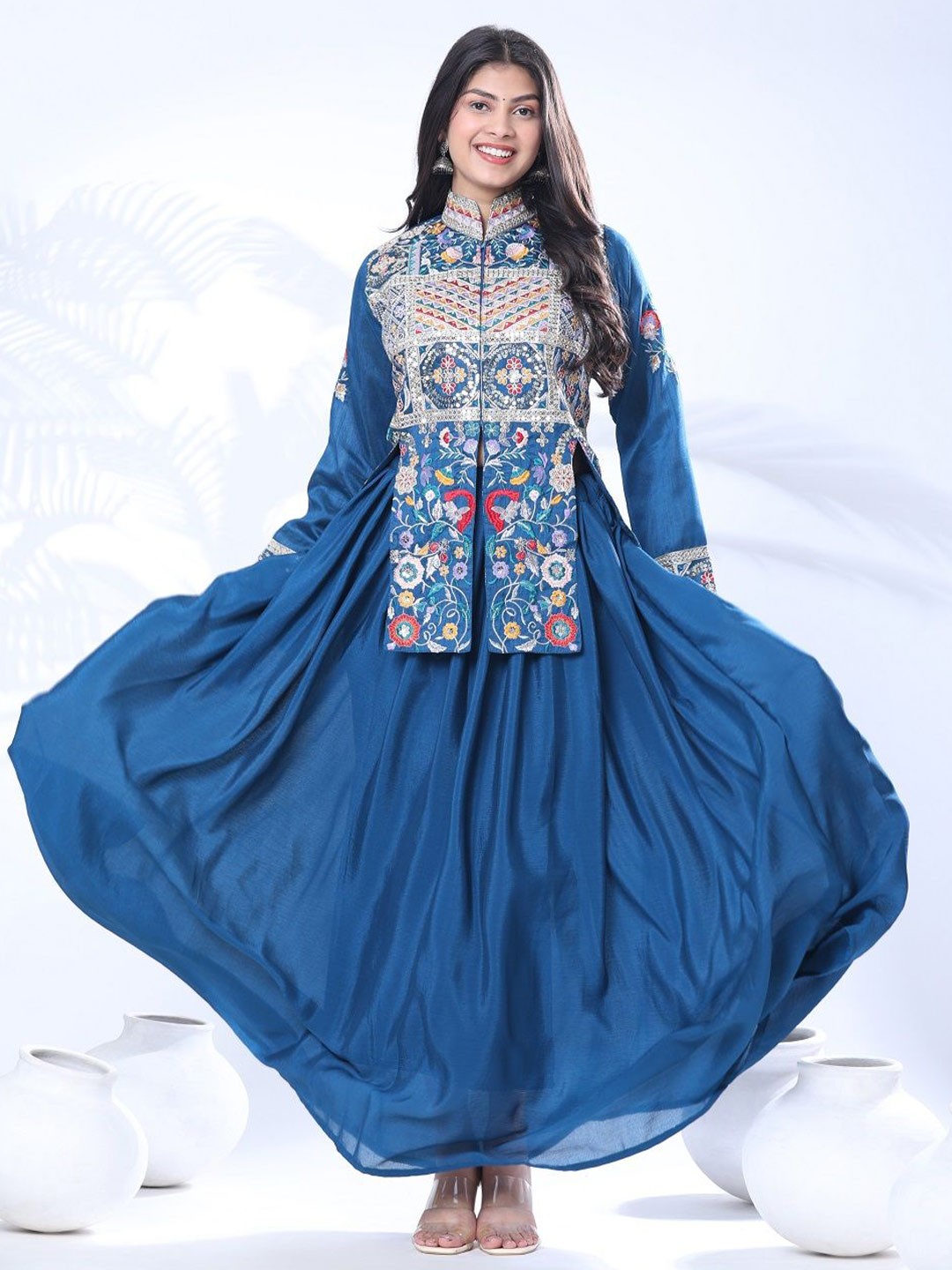 

Pionex Embroidered Sequinned Ready to Wear Lehenga &, Blue