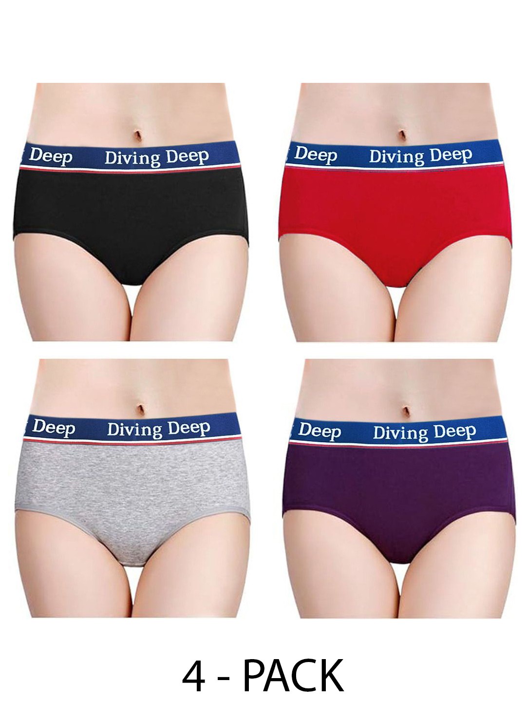 

Diving Deep Women Pack of 4 Cotton Hipster Briefs, Assorted