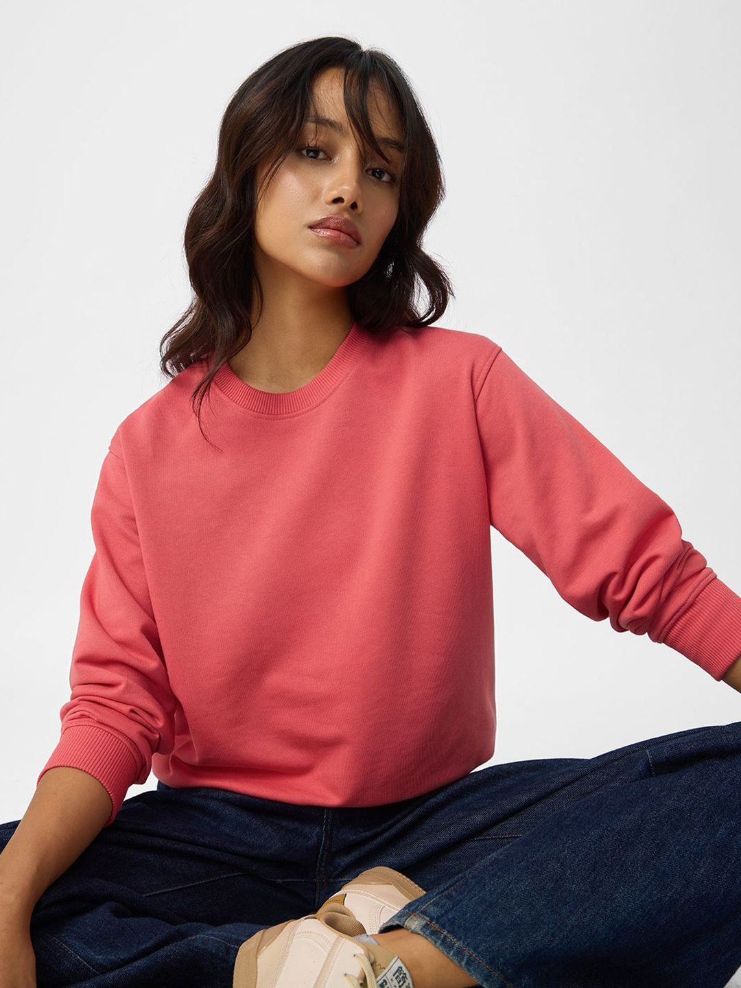 

The Souled Store Women Round Neck Pure Cotton Sweatshirt, Pink