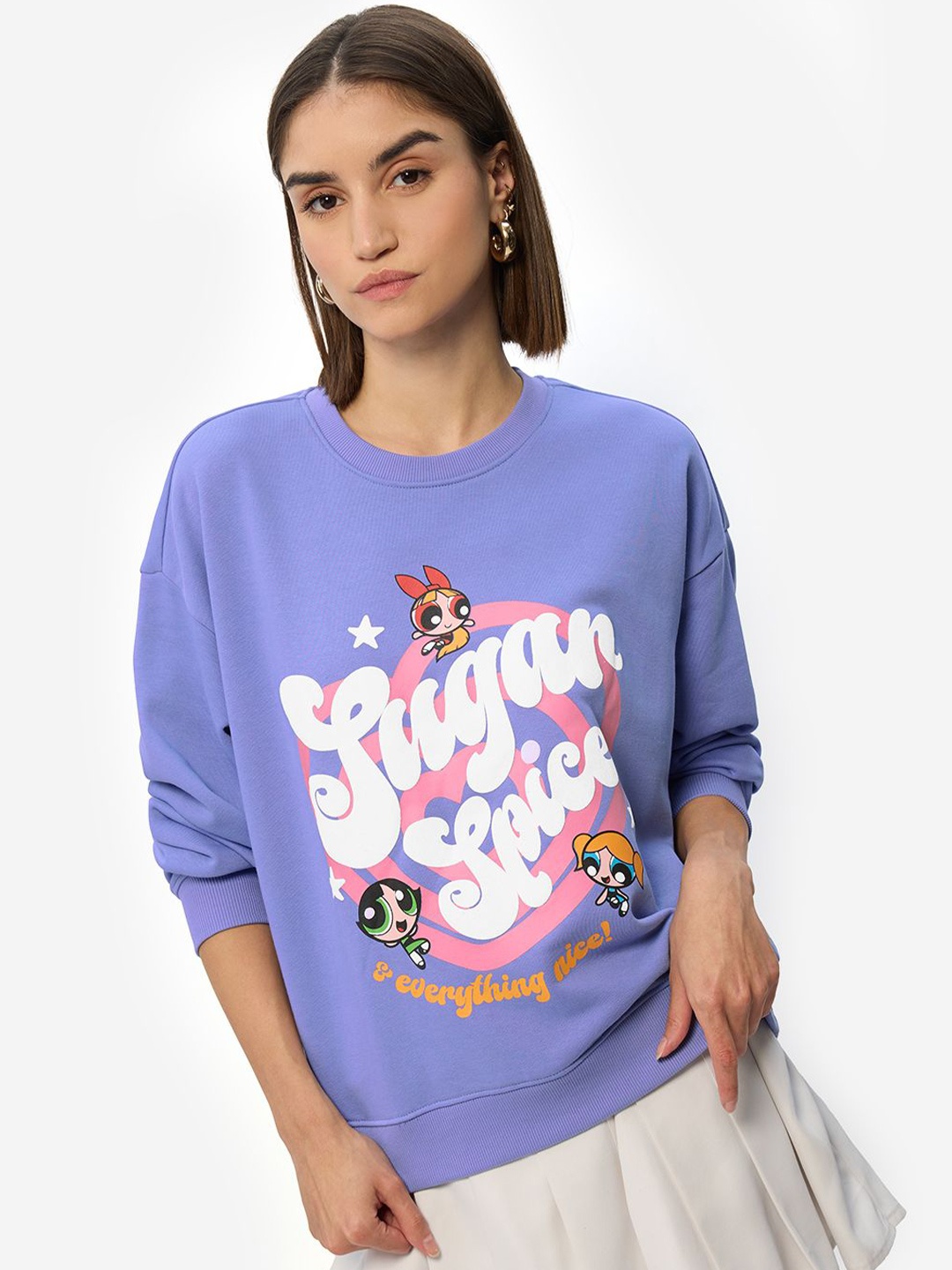 

The Souled Store Women Printed Powerpuff Girls: Sugar & Spice Sweatshirt, Lavender