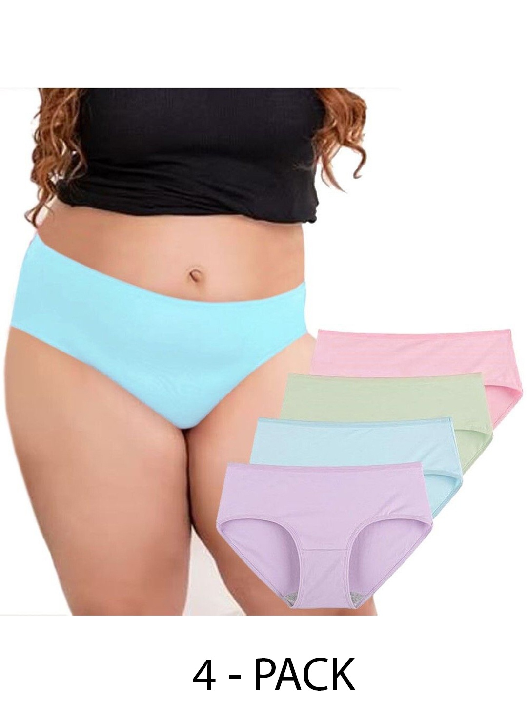 

Diving Deep Women Pack of 4 Plus Size Cotton Low Rise Hipster Briefs, Assorted