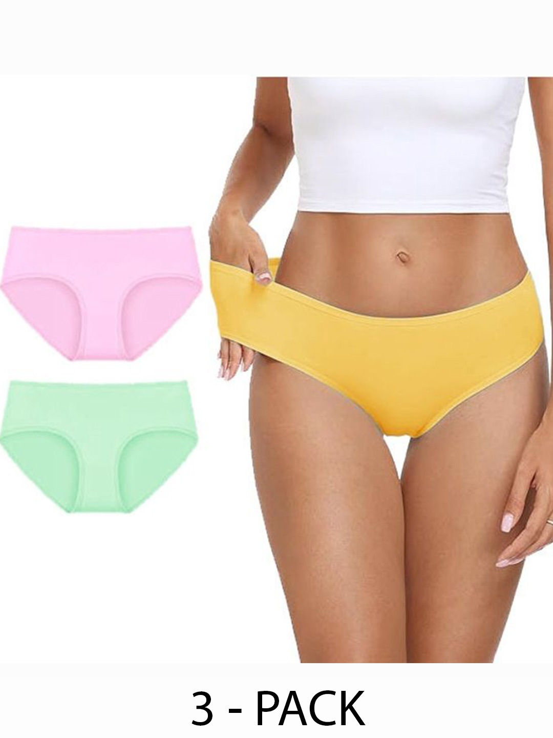 

Diving Deep Women Pack of 3 Mid-Rise Cotton Hipster Briefs, Yellow