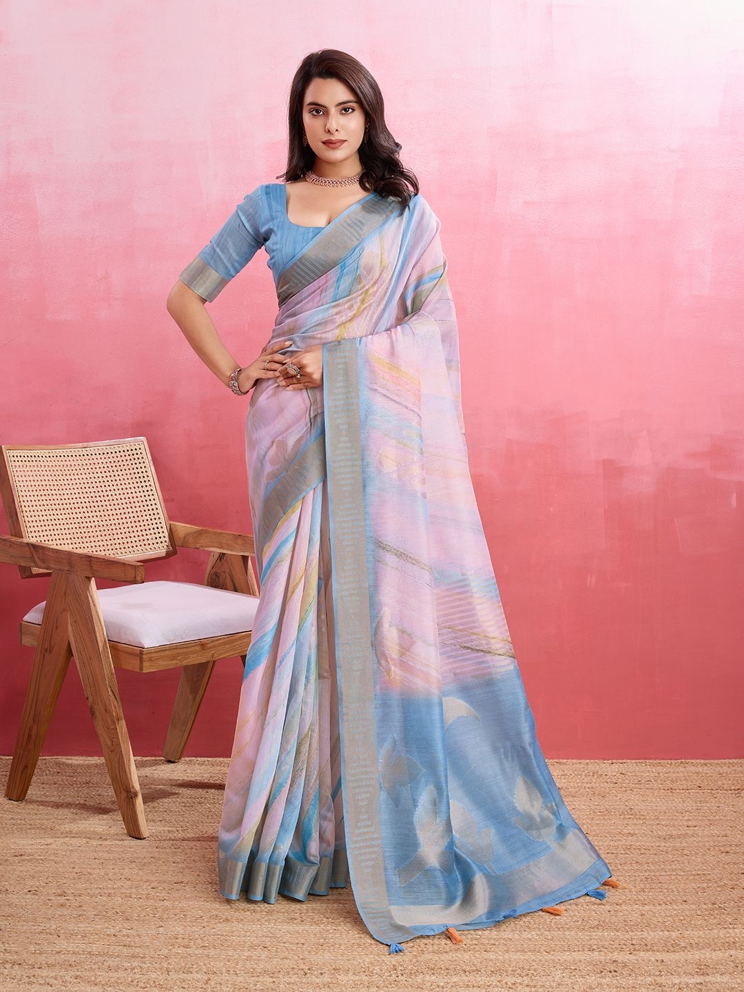 

Mitera Ombre Pure Cotton Banarasi Saree, Pink