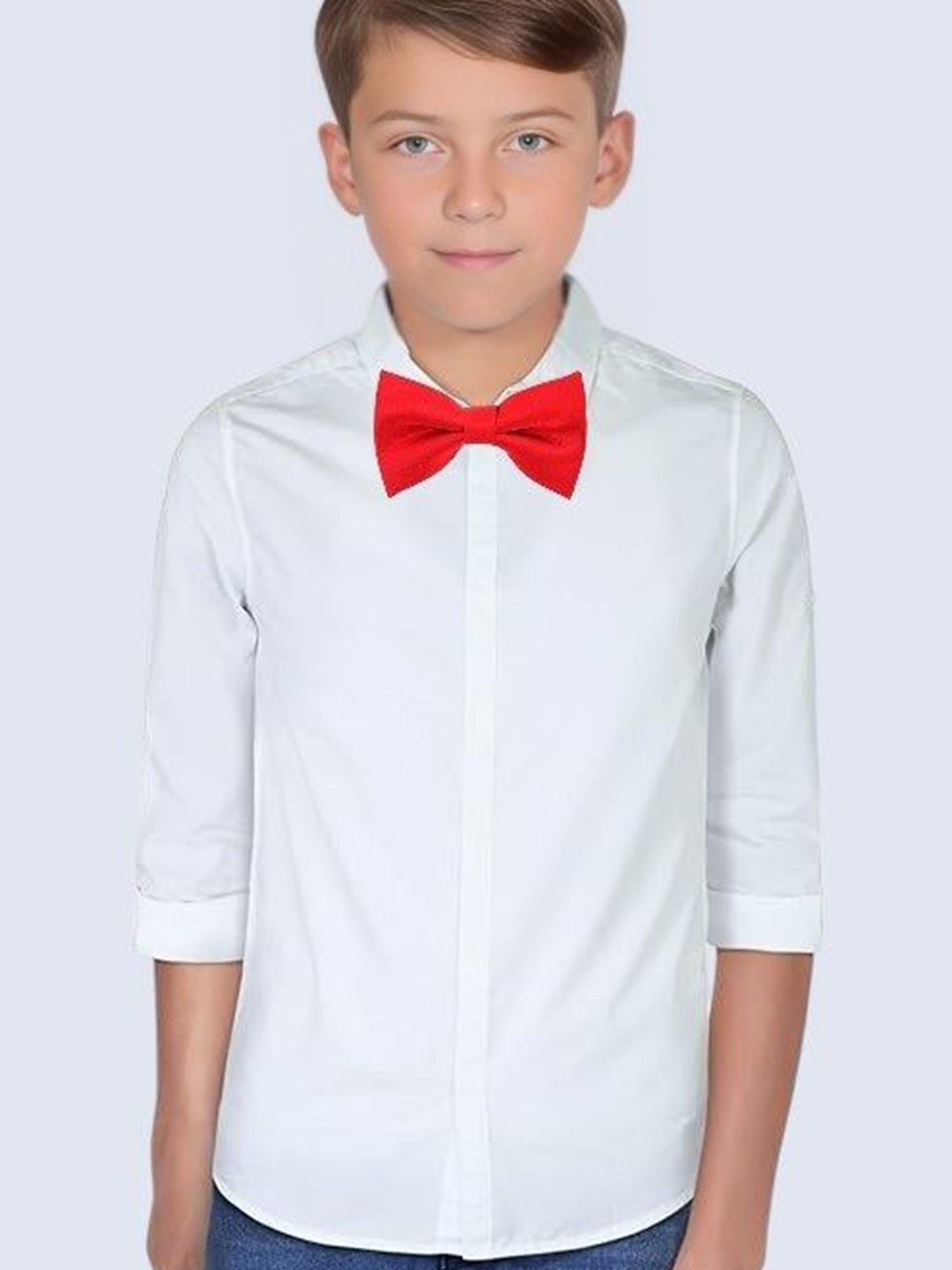 

Eliq Boys Solid Comfort Fit Cotton Party Shirt With Bow Tie, White