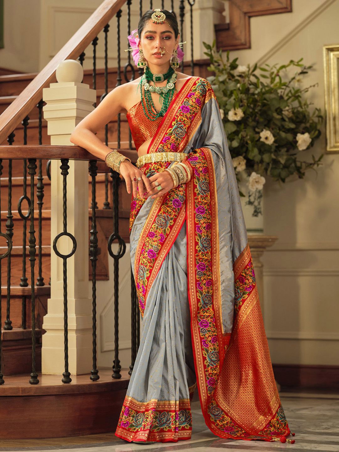 

Anouk Woven Design Zari Banarasi Saree, Grey