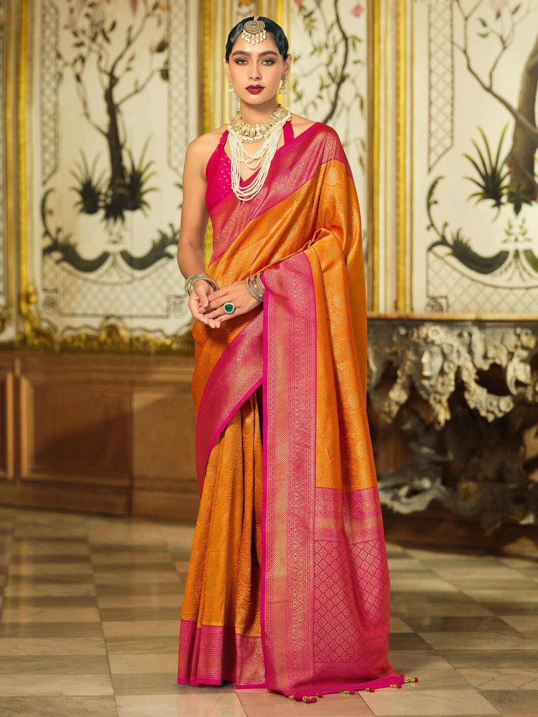 

Anouk Woven Design Zari Kanjeevaram Saree, Orange