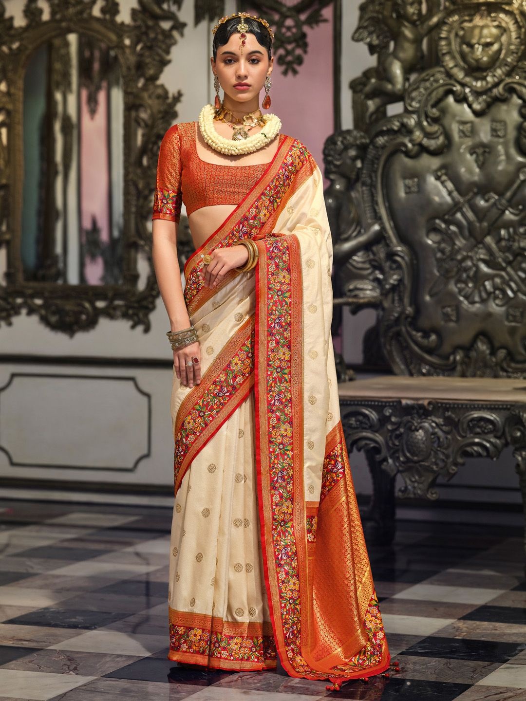 

Anouk Woven Design Zari Banarasi Saree, Cream