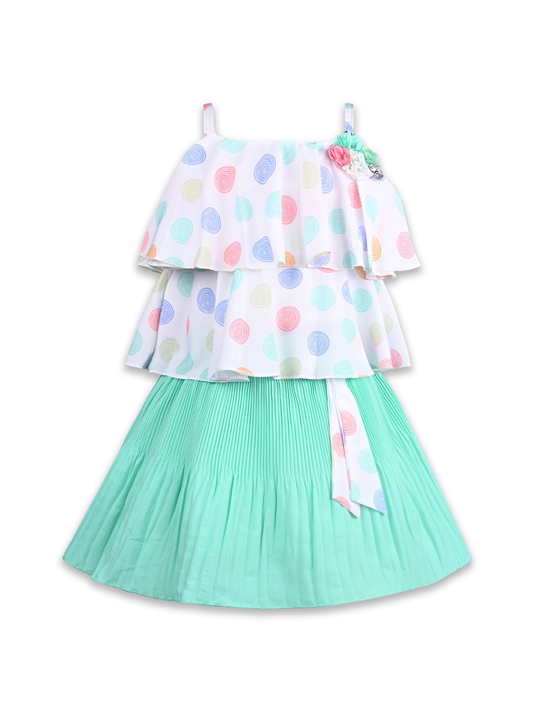 

Wish Karo Girls Printed Top with Skirt, Sea green