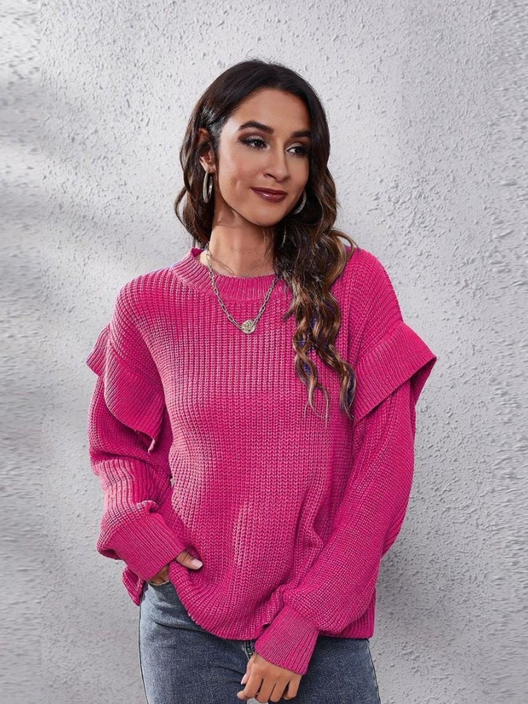 

Oh Rare Women Loose Knitted Sweater, Rose