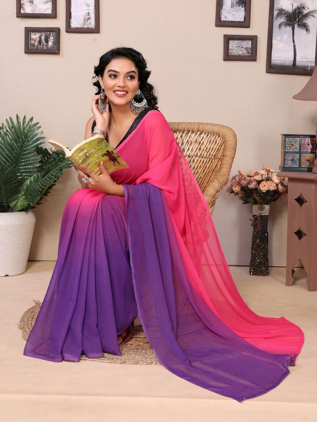 

Anouk Ombre Ready to Wear Saree, Pink
