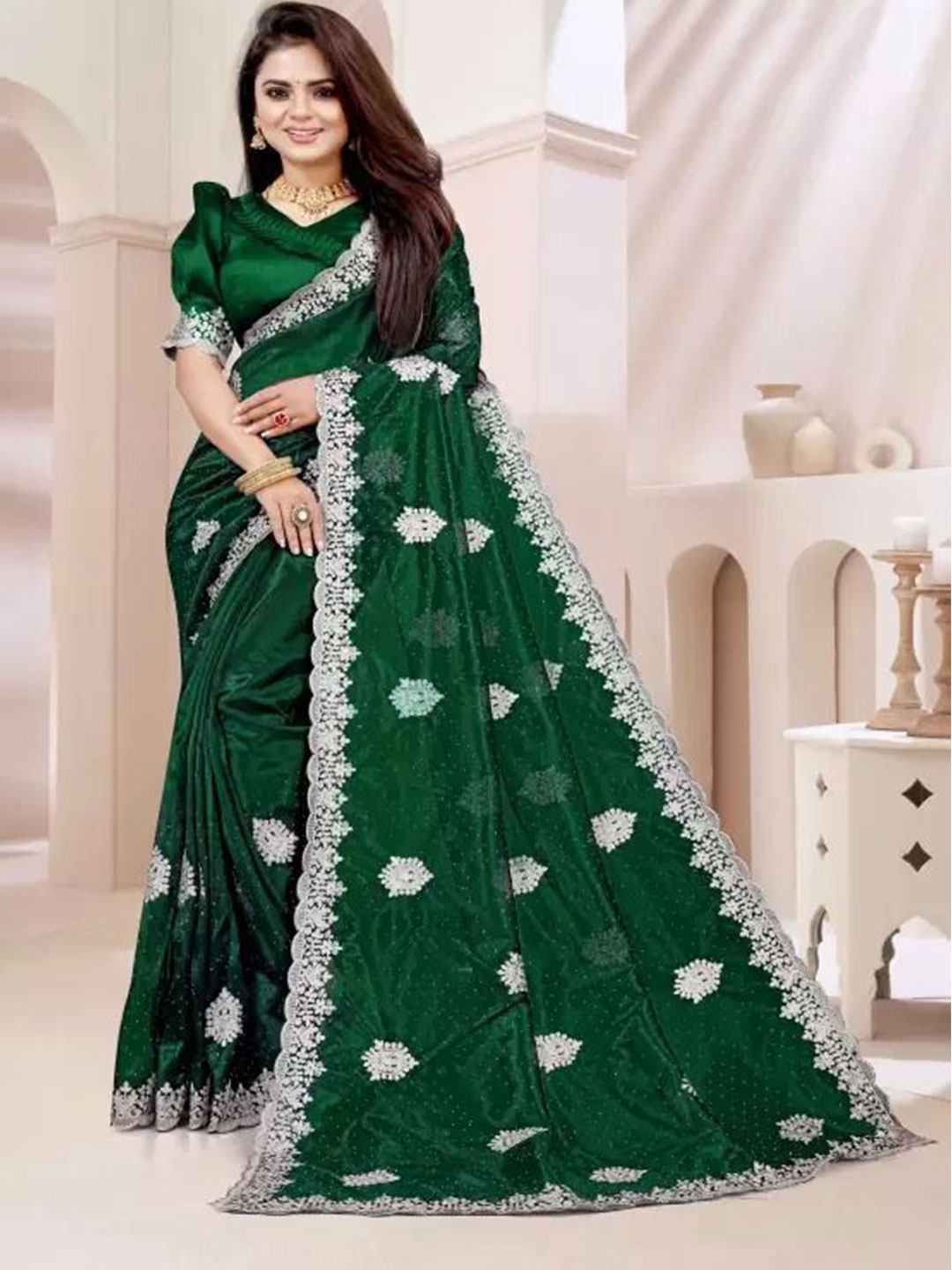 

Florence Embellished Embroidered Designer Saree, Green