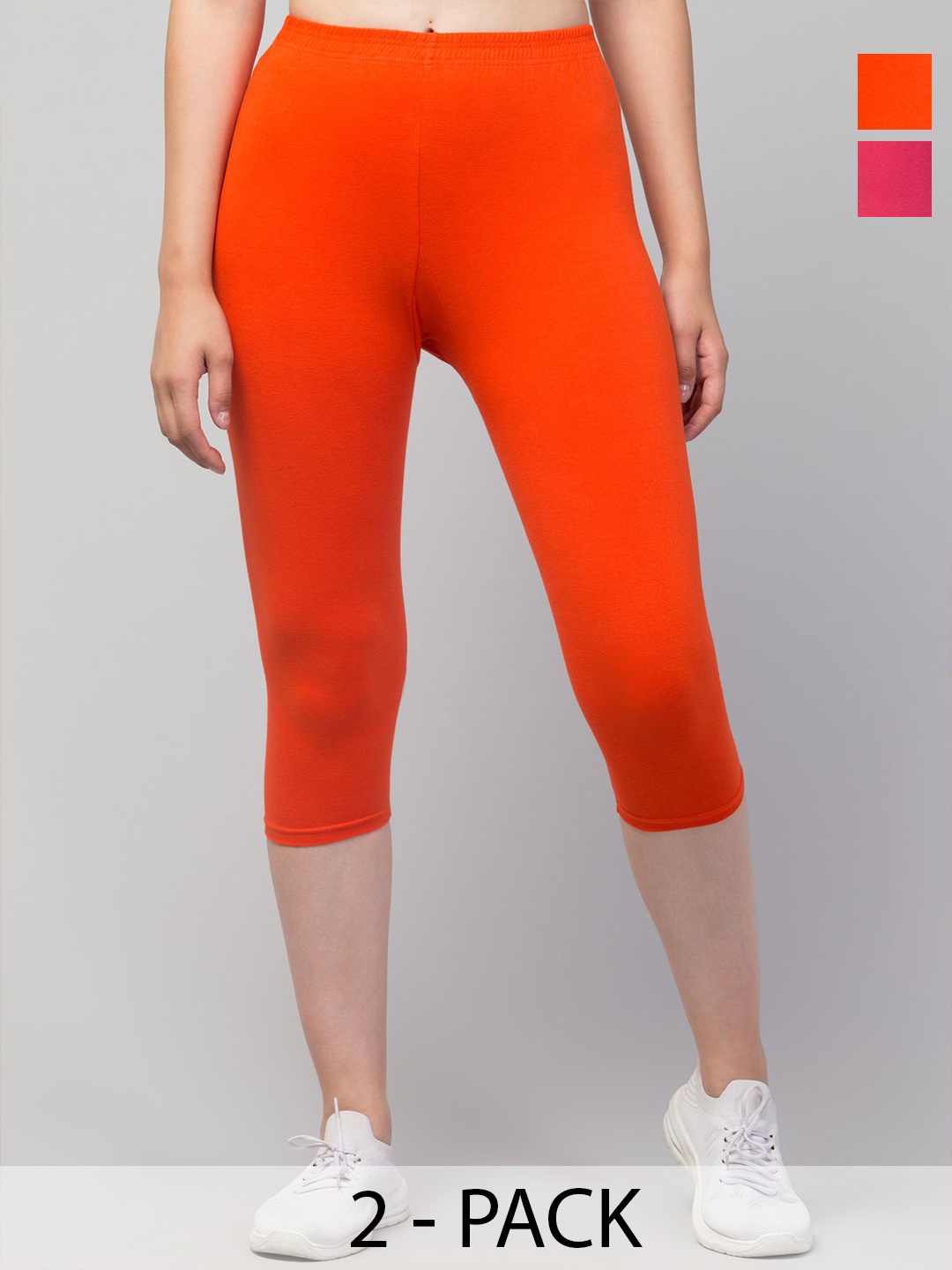 

ULLAS Women Pack Of 2 Mid-Rise Capris, Orange