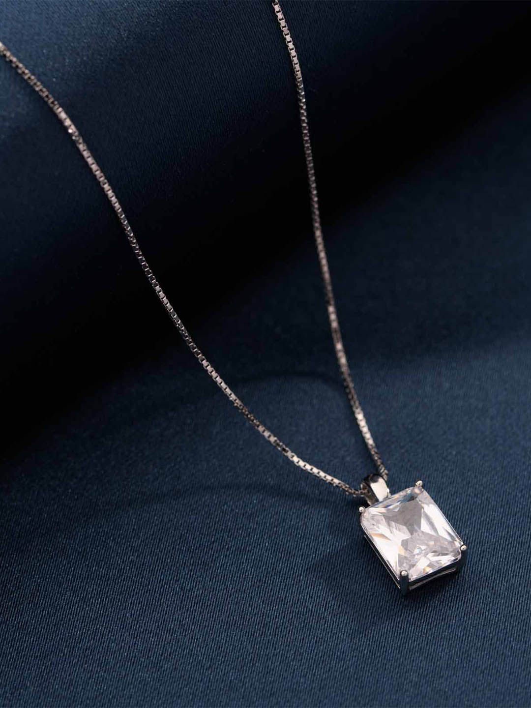 

Gargi by P. N. Gadgil & Sons 925 Sterling Silver-Plated Stone-Studded Pendant With Chain