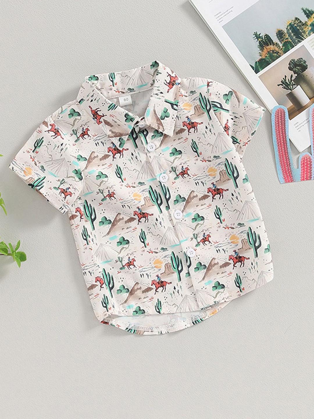 

LULU & SKY Boys Spread Collar Abstract Printed Casual Shirt, Off white