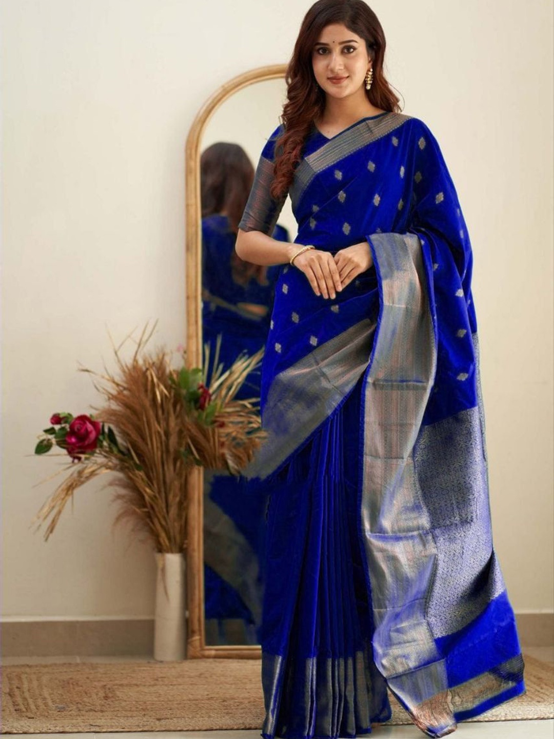 

Anouk Ethnic Motifs Zari Banarasi Saree, Blue