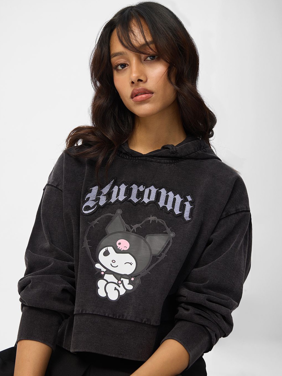 

The Souled Store Women Hello Kitty Kuromi Printed Hooded Sweatshirts, Black