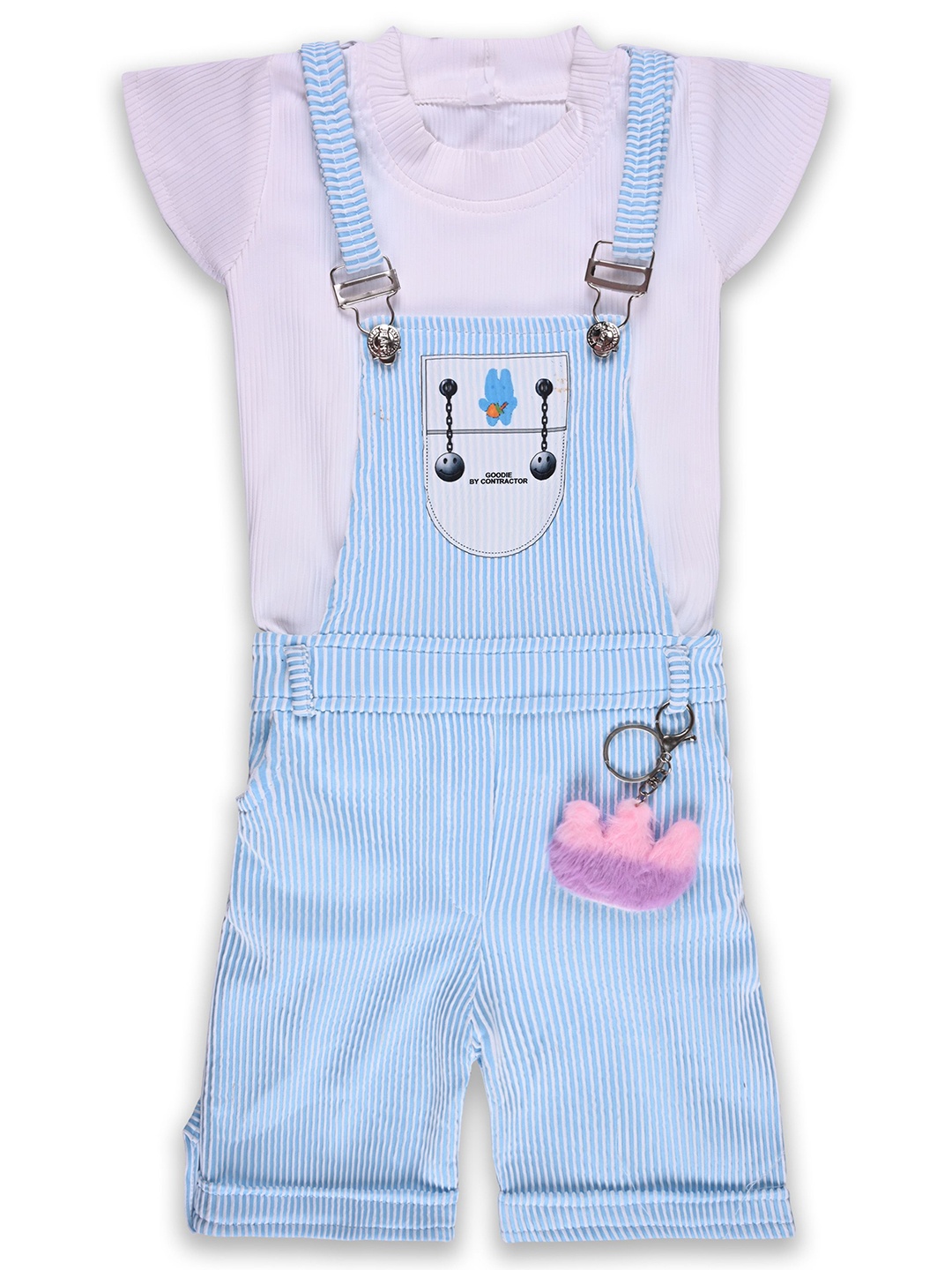 

Wish Karo Girls Striped Dungaree Set, Blue