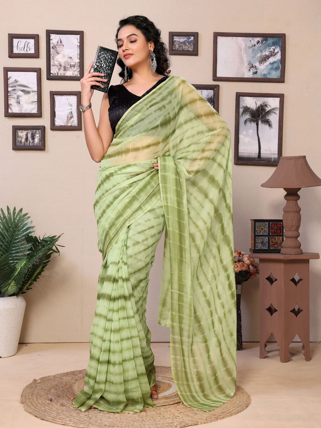 

Anouk Ethnic Motifs Ready to Wear Saree, Olive