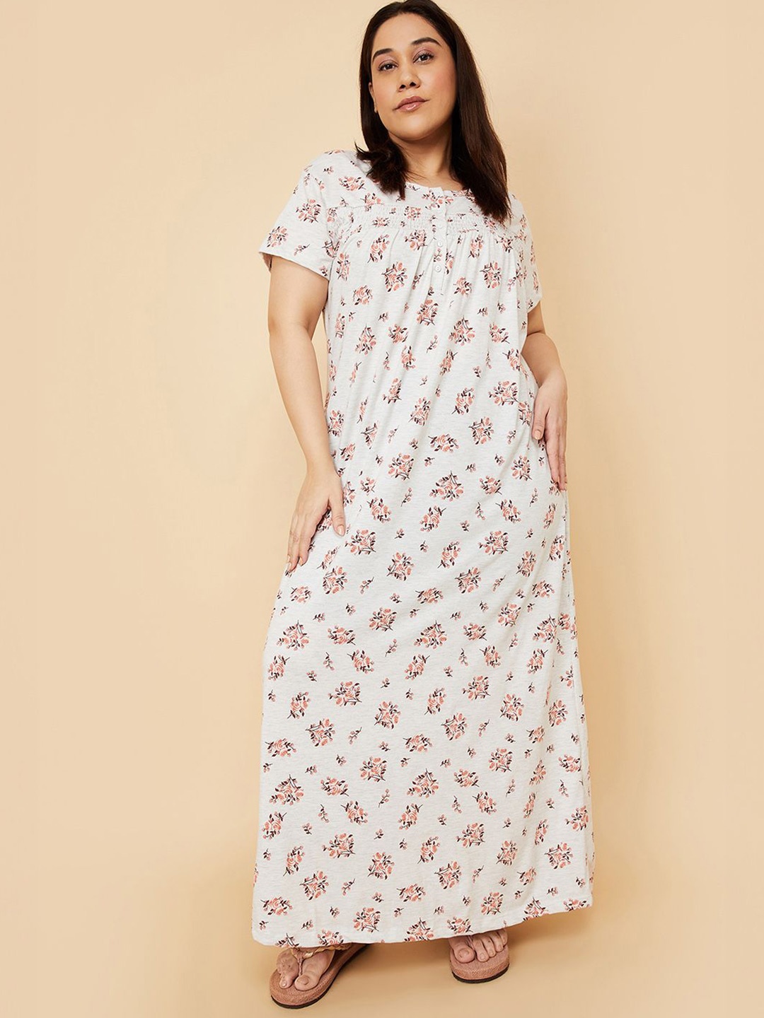 

max Women Floral Printed Plus Size Maxi Nightdress, White