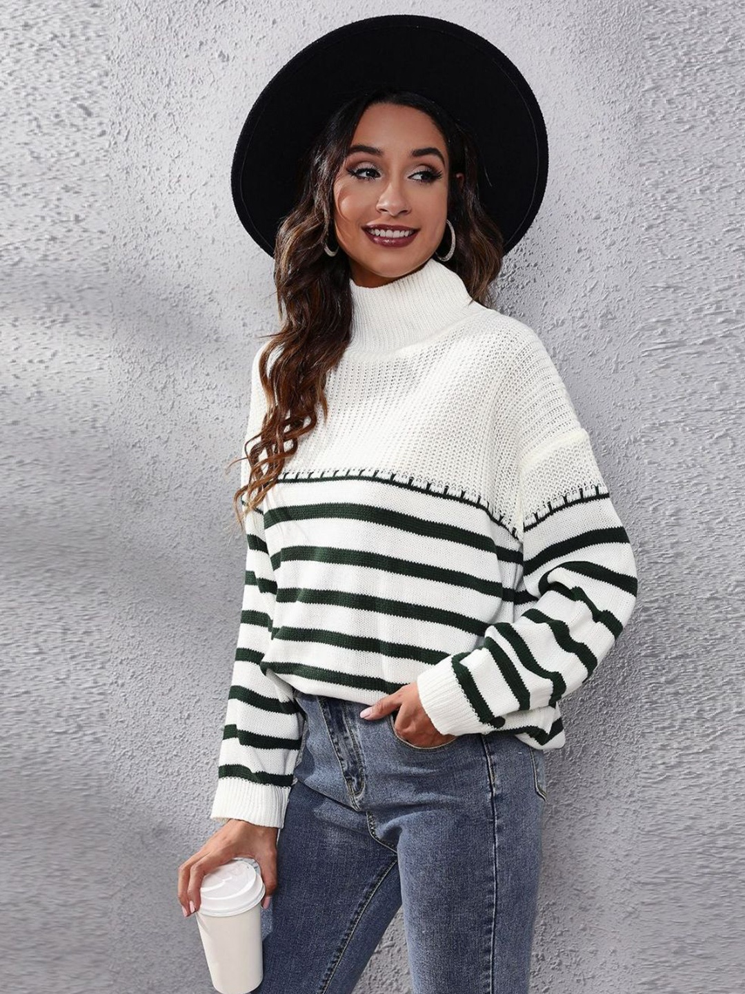 

Oh Rare Women Striped Pullover, White