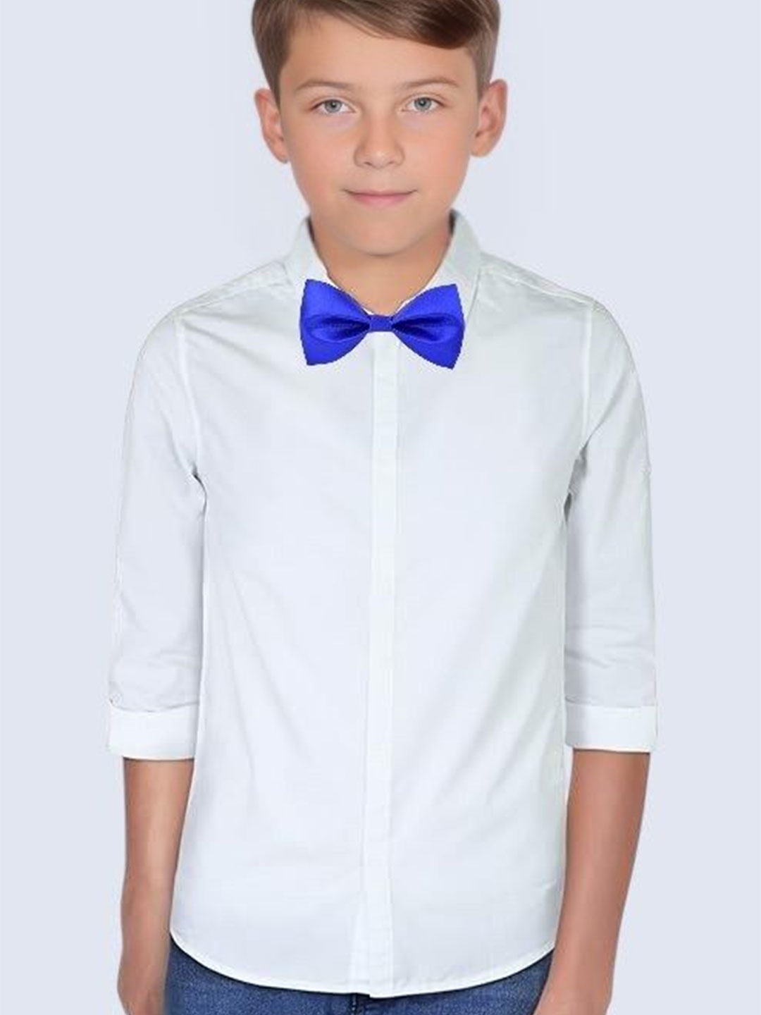 

Eliq Boys Solid Comfort Fit Cotton Party Shirt With Bow Tie, White