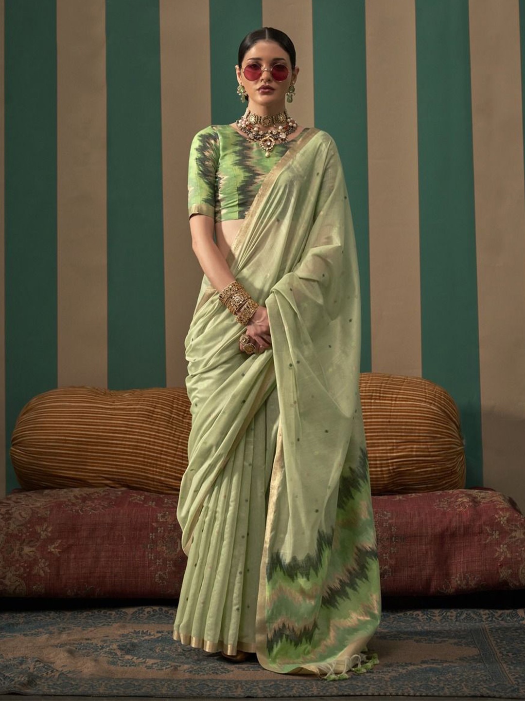 

Anouk Woven Design Zari Silk Blend Banarasi Saree, Sea green
