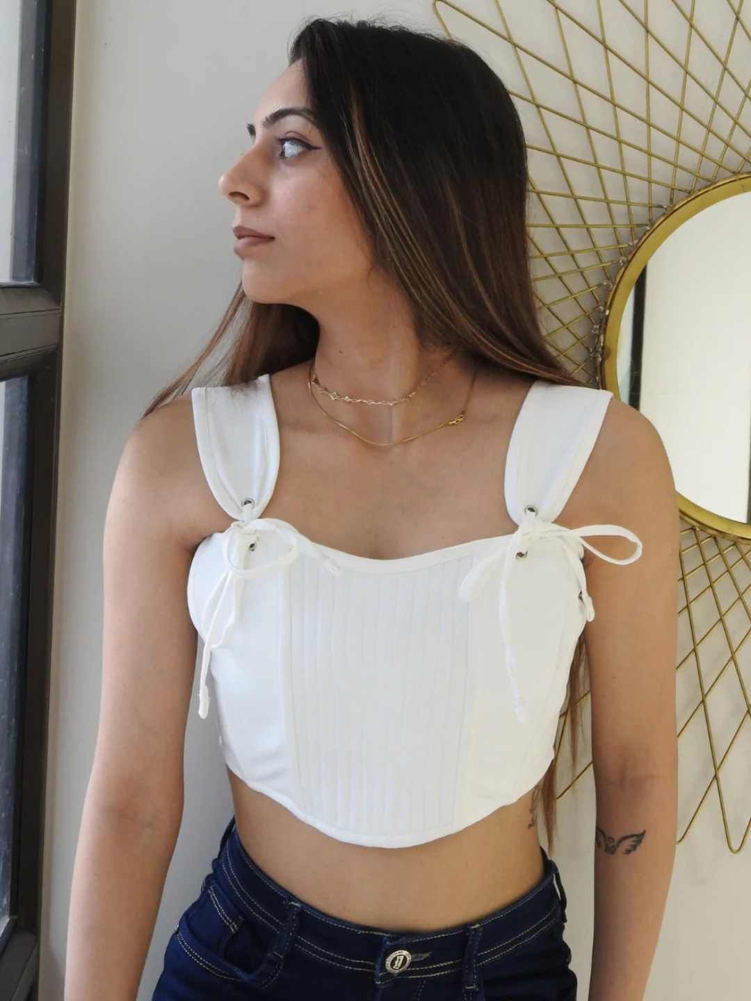 

Seoraa Women Cotton Crop Corset Top, White
