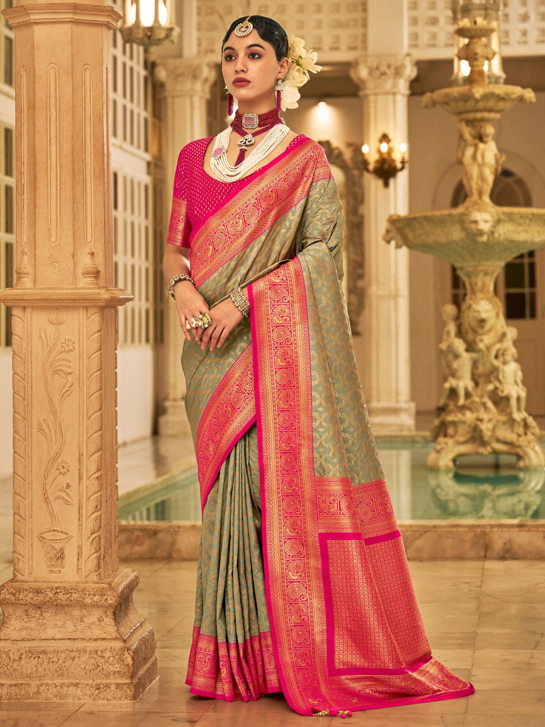 

Anouk Woven Design Zari Kanjeevaram Saree, Sea green