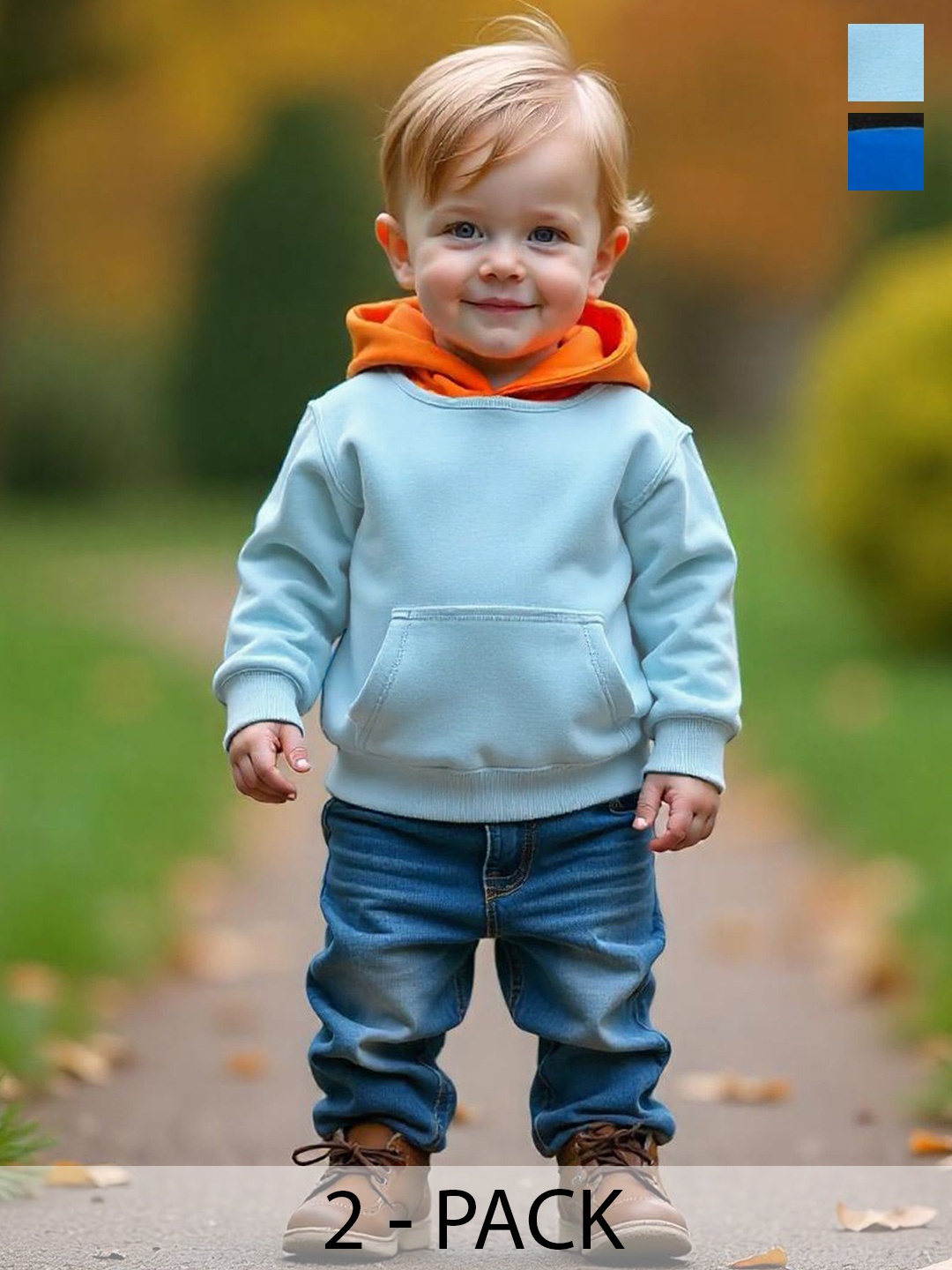 

BAESD Kids Pack Of 2 Colourblocked Cotton Sweatshirt, Blue