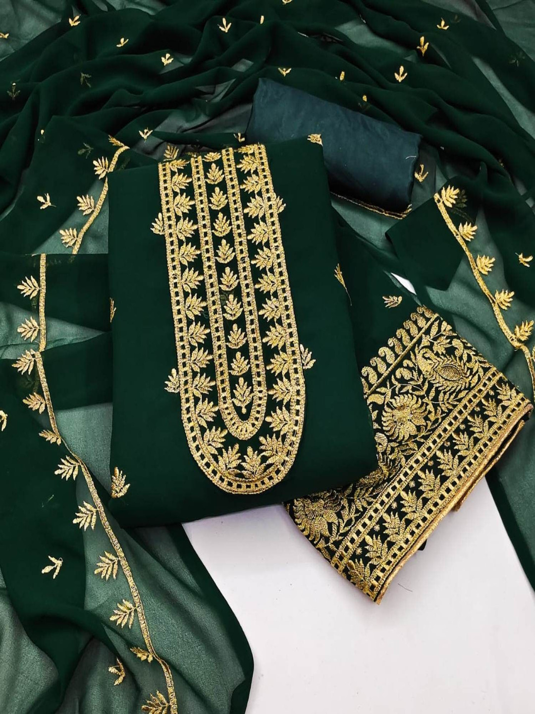 

Aika Ethnic Motifs Embroidered Unstitched Dress Material, Green