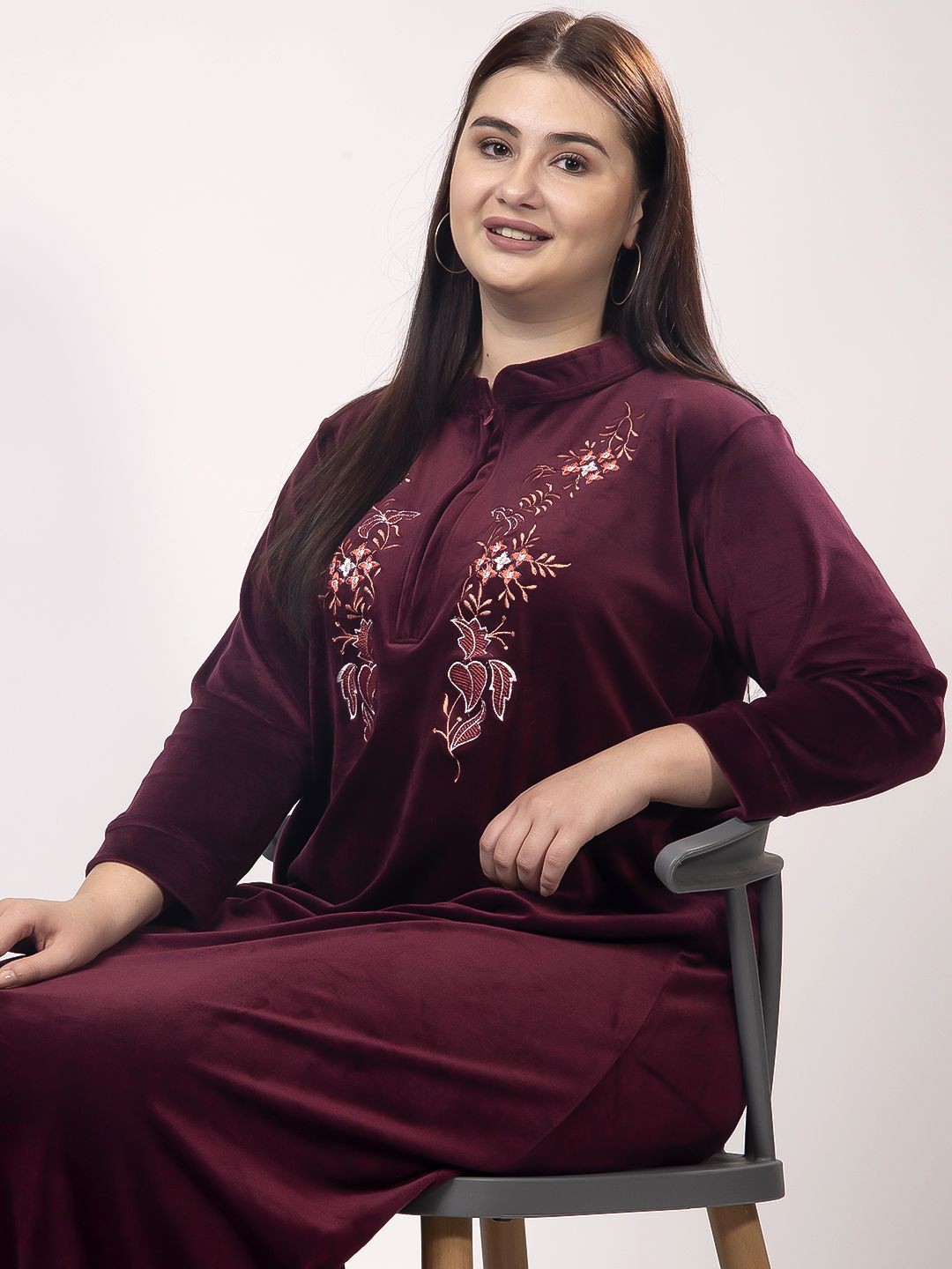 

CHUI MUI Women Plus Size Embroidered Sweat Nightdress, Purple