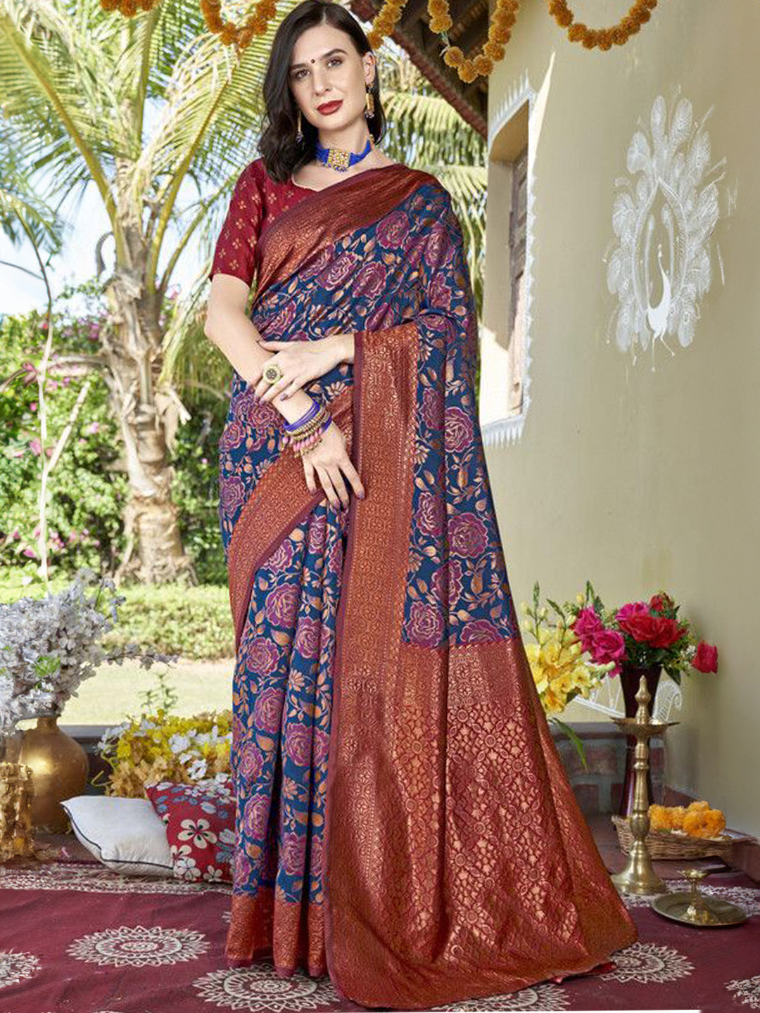 

sagarika Woven Design Banarasi Saree, Navy blue