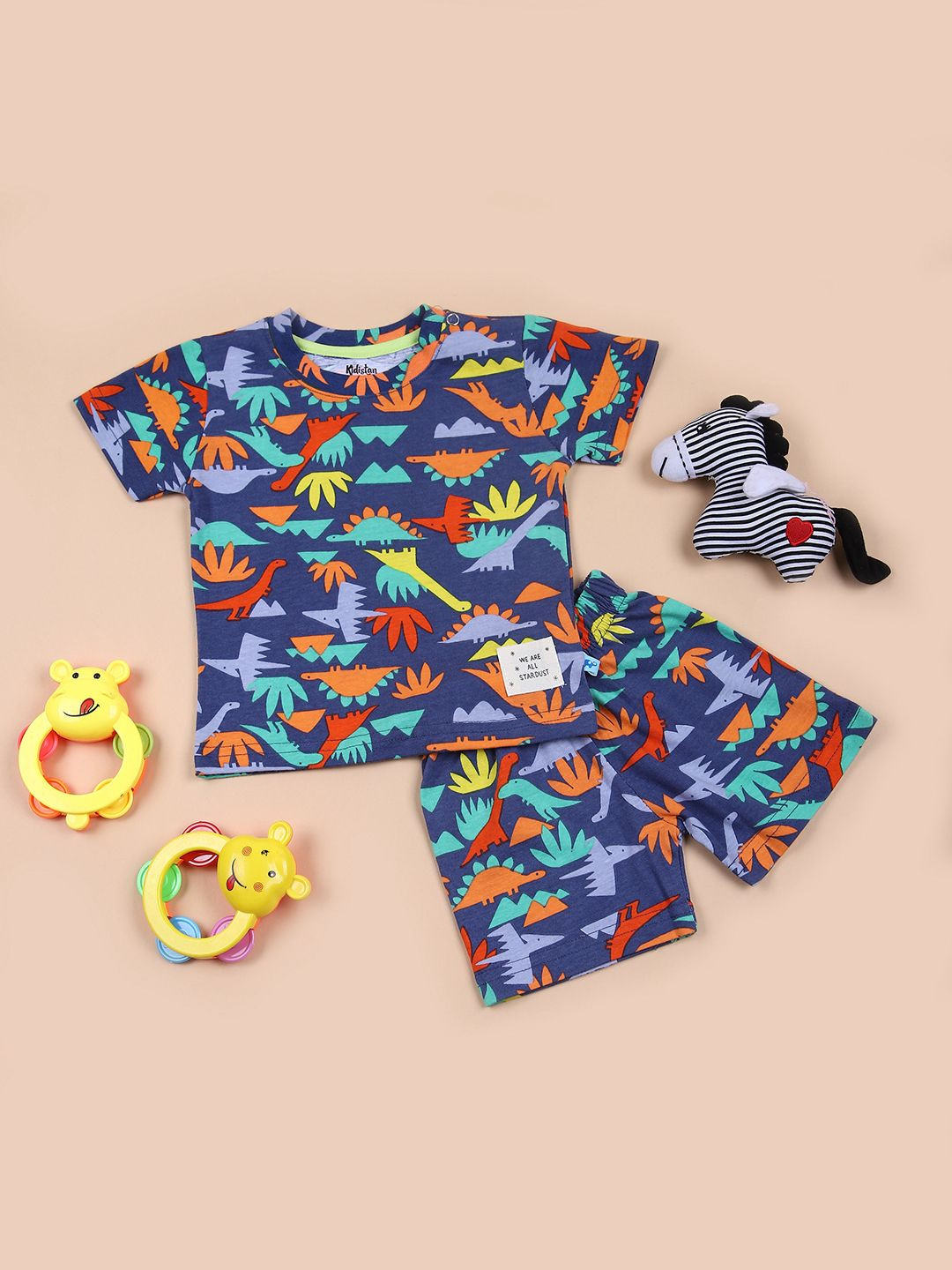 

V-Mart Boys Printed Round Neck Pure Cotton T-Shirt With Shorts, Navy blue