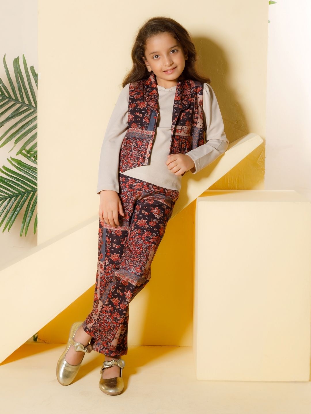 

Peppermint Desert Rose Girls Long Sleeves Top With Trousers & Waistcoat, Brown